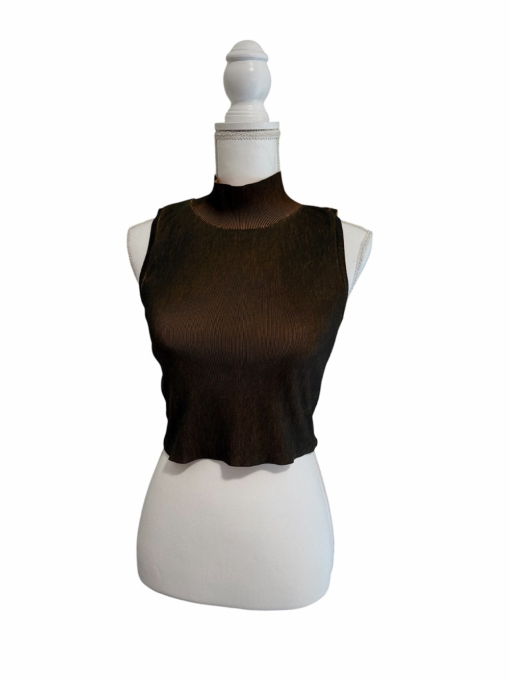 Zara Ribbed Mock Neck Tank Top - Brown